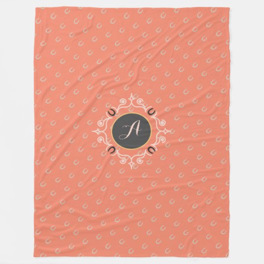 馬術モノグラム幸運な馬靴 フリースブランケット (正面)