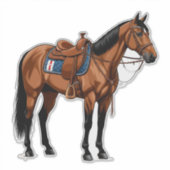 🐎 馬術ライダー向けの鞍付きブラウンホース シール (正面)
