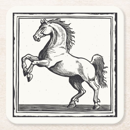 馬術ヴィンテージ馬エレガント階級 スクエアペーパーコースター (正面)