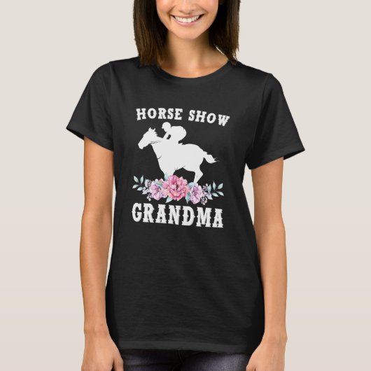馬術大会 おばあちゃん 花 馬好きな祖母 Tシャツ (正面)