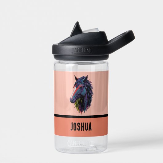 馬術愛好家グラフィカラフルティアートホース ウォーターボトル (左面)