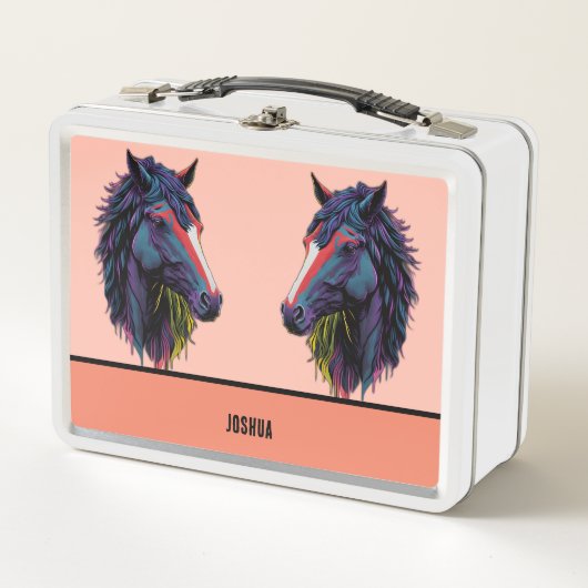 馬術愛好家グラフィカラフルティホース メタルランチボックス (正面)