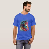 馬術用カラフルの可愛い馬の虹 Tシャツ (正面フル)