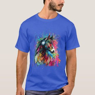 馬術用カラフルの可愛い馬の虹 Tシャツ