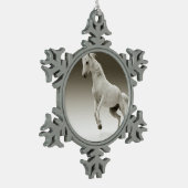 馬術白馬馬 スノーフレークピューターオーナメント (左)