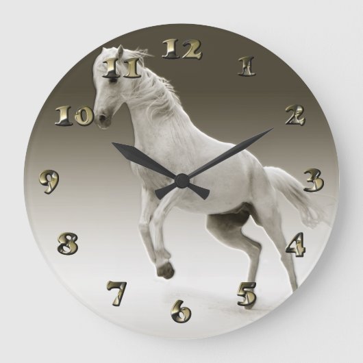 馬術白馬馬 ラージ壁時計 (正面)