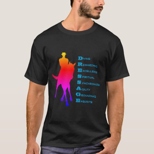 馬術競技 馬 シルエット レインボー Tシャツ (正面)