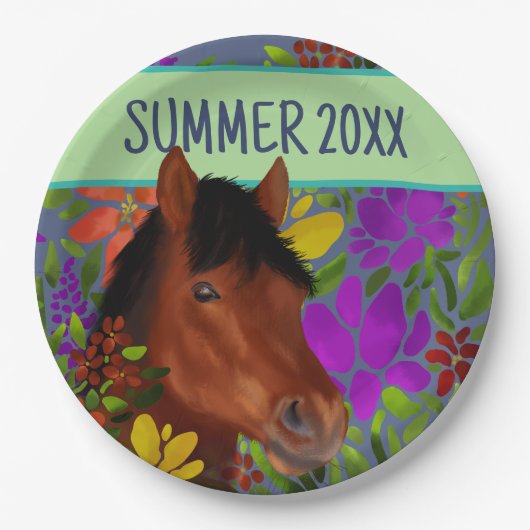 馬術花恋人ブラウン馬 ペーパープレート (正面)