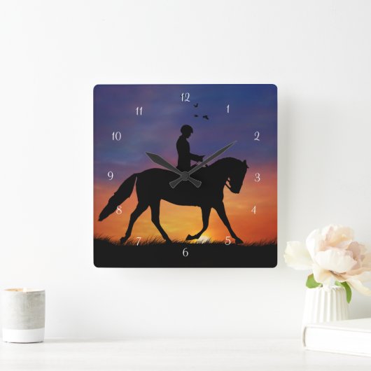 馬術馬とライダー スクエア壁時計 (ホーム)