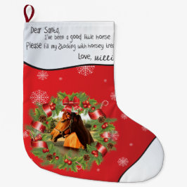 馬親愛サンタ写真名丸フレームレッド ラージクリスマスストッキング
