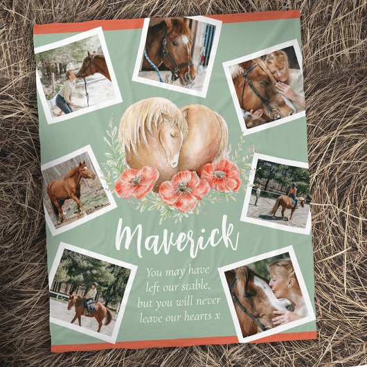 馬記念ハートケシの水彩写真 フリースブランケット