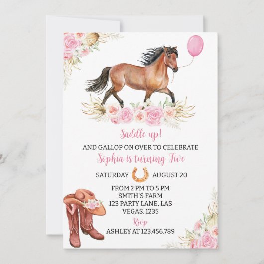 馬誕生日招待状女性のカーボーイ 招待状 (正面)
