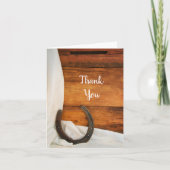 馬蹄とサテンのウェスタン バーン ウェディング サンクス サンキューカード (正面)