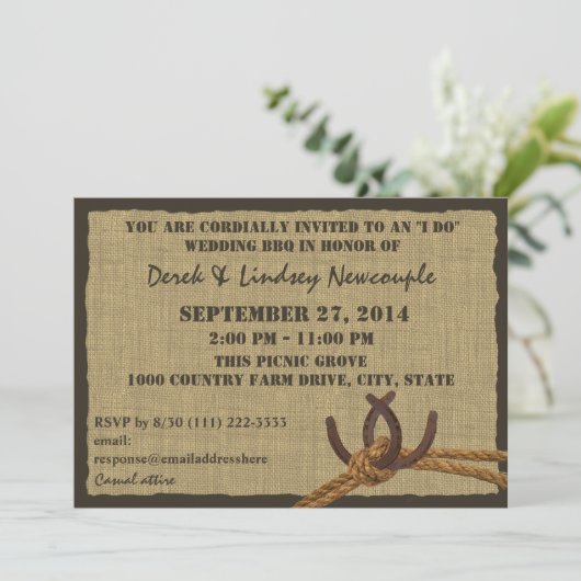 馬蹄とロープのBBQ ウェディングパーティ 招待状 (スタンド正面)
