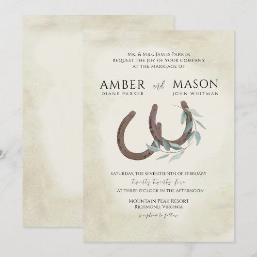 馬蹄と緑の植物 招待状 (正面/裏面)