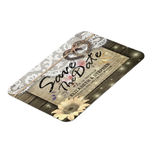 馬蹄のひまわり 国 結婚式 Save The Date マグネット (左側)