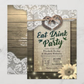 馬蹄の太陽のひまわり ウッド EAT ドリンク＆パーティー ウェディング 招待状 (正面/裏面)