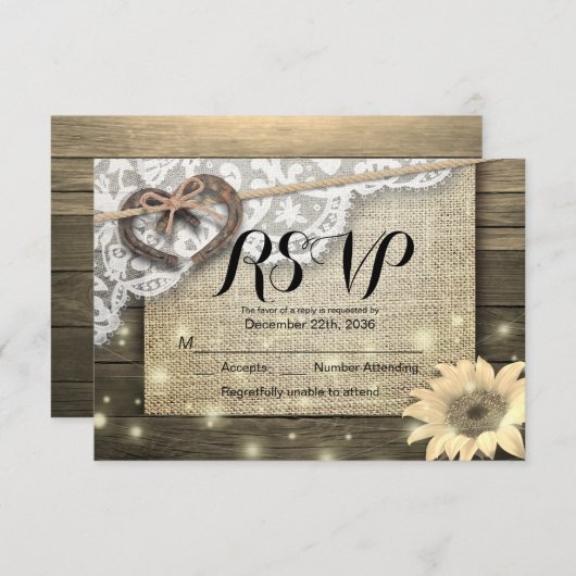 馬蹄の太陽の花の木の結婚式の返信カード どうぞお返事を 出欠カード (正面/裏面)