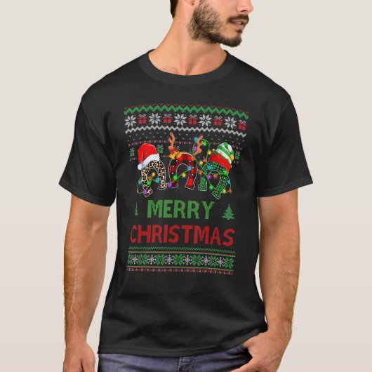 馬蹄クリスマス 馬 木 ウサギセーター メリー Tシャツ (正面)