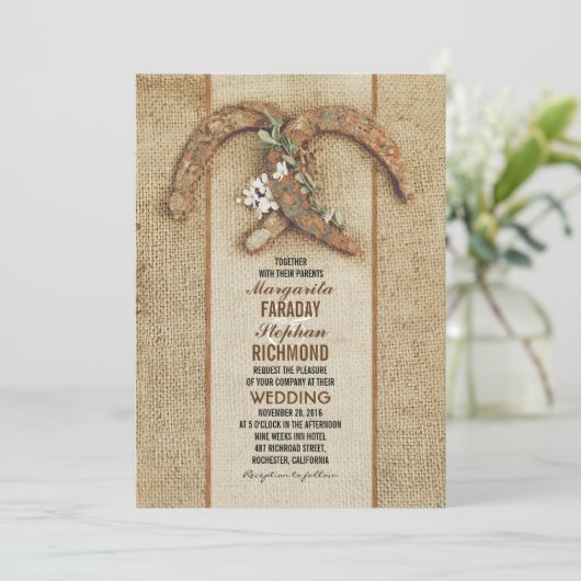 馬蹄付素朴きバーラップ結婚式招待状 招待状 (スタンド正面)