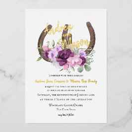 馬蹄及び紫のフローラ結婚ズ 箔招待状