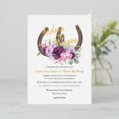 馬蹄及び紫のフローラ結婚ズ 箔招待状 (立ち正面)