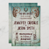 馬蹄型のワゴン車の車輪を使ったバレル ウェディング インビテーション (正面/裏面)