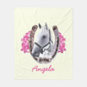 馬蹄型の白馬 フリースブランケット (正面)