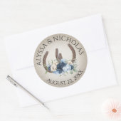 馬蹄形と青い花素朴 ラウンドシール (封筒)