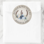 馬蹄形と青い花素朴 ラウンドシール (バッグ)