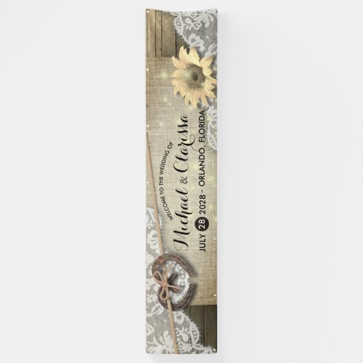 馬蹄形のひまわりが咲く田舎のウェディング歓迎 横断幕 (縦)