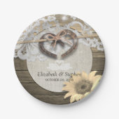 馬蹄形の麻ひもレースひまわりウェディングシャワー ペーパープレート (正面)