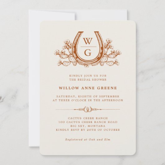 馬蹄形サボテン ウエスタン ボヘミア ブライダル シャワー 招待状 (正面)