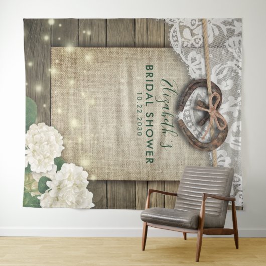 馬蹄形ハイドレンジアの木のウェディングシャワーフォトブース タペストリー (インサイチュ(横))