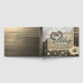 馬蹄形ハートレースひまわりウッドウェディングシャワー ゲストブック (全面)