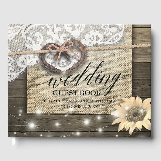 馬蹄形ハートレースひまわりウッドウェディングシャワー ゲストブック (正面)