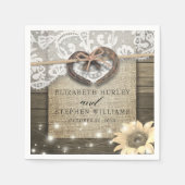 馬蹄形ハートレースひまわりウッドウェディングシャワー スタンダードカクテルナプキン (正面)