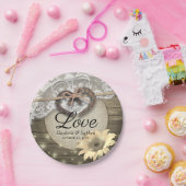 馬蹄形ハートレースひまわりウッドウェディングシャワー ペーパープレート (パーティー)