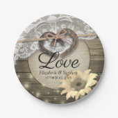 馬蹄形ハートレースひまわりウッドウェディングシャワー ペーパープレート (正面)
