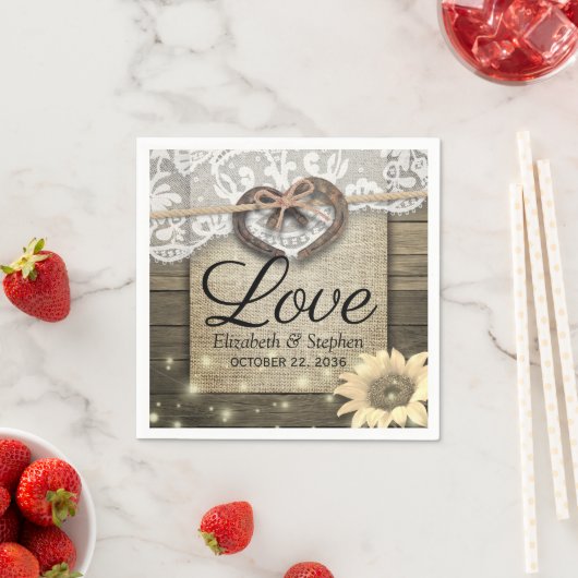 馬蹄形ハートレースひまわり木材ウェディングシャワー スタンダードカクテルナプキン (インサイチュ)