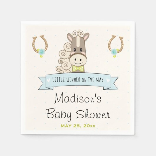 馬蹄形バラダービーホースボーイネクタイ赤ちゃんシャワー スタンダードカクテルナプキン (正面)