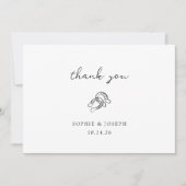 馬蹄形ミニマル | 白黒結婚の写真 サンキューカード (正面)