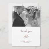 馬蹄形ミニマル | 茶色と白結婚の写真 サンキューカード (正面)