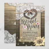 馬蹄形レースの麻布のひまわりを飾った木製のウェディングシャワーパーティーの飾り 招待状 (正面/裏面)