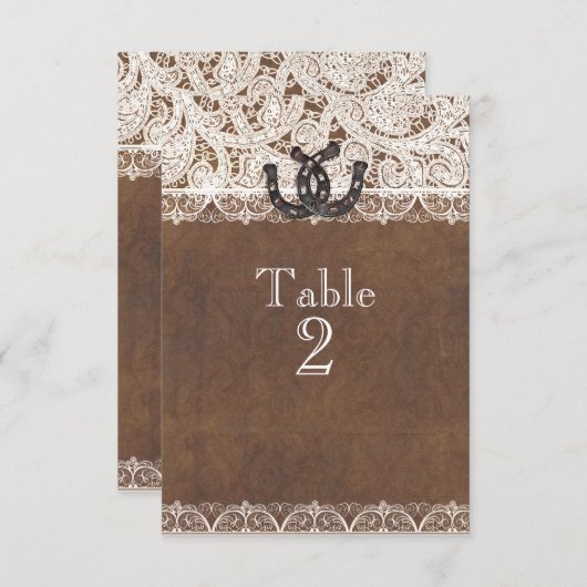 馬蹄形素朴とレースの国のテーブル番号 招待状 (正面/裏面)