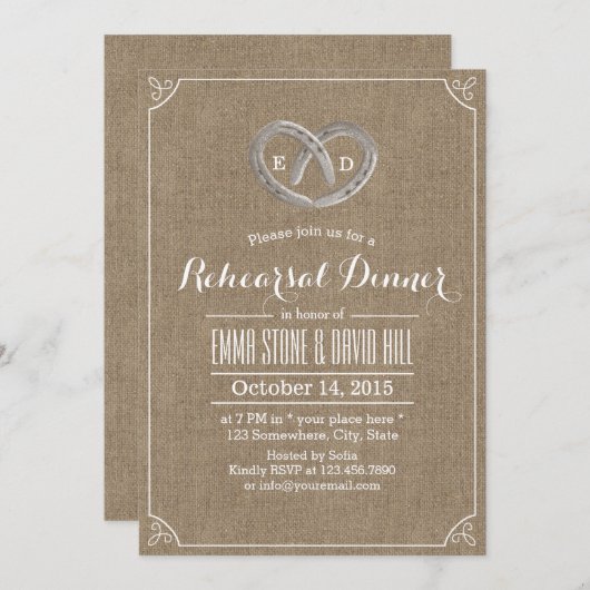 馬蹄形素朴ハート周遊リハーサルディナー 招待状 (正面/裏面)