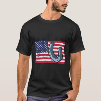 馬蹄投げアメリカ国旗の馬蹄投げDes Tシャツ
