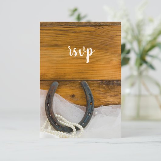 馬蹄真珠カントリーバーンウェディングRSVPカード 出欠カード (スタンド正面)