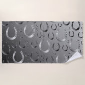 馬蹄鉄，銀，パターン灰色，運，パターン，グレース ビーチタオル (正面)