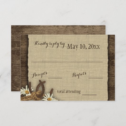 馬蹄類とデイジー素朴のBurlap反応 出欠カード (正面/裏面)